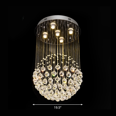 Crystal Orb Globe Shaped Ceiling Lamp Contemporary 5-Head Stainless Steel Flush Mount Light