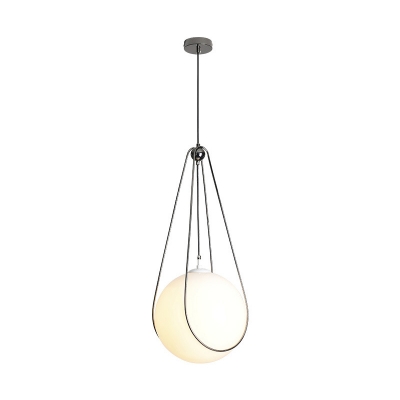 Droplet Kitchen Bar Pendant Light White Glass 1-Light Minimalist Hanging Lamp with Globe Shade, 8