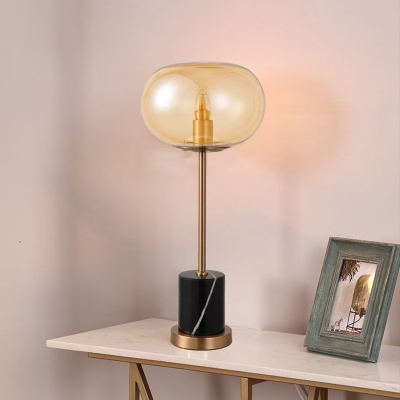 Elliptical Clear/Smokey Glass Night Light Designer 1 Head Black/White and Brass Table Lighting for Bedroom