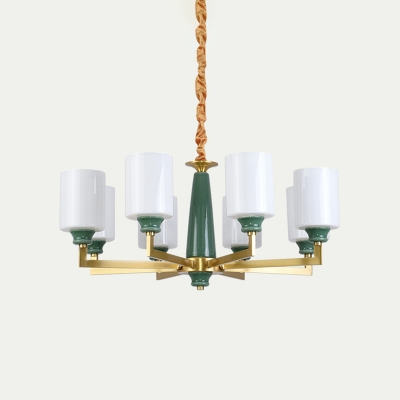Emerald 3/10/12 Bulbs Suspension Lamp Traditional White Glass Cylinder Chandelier for Bedroom