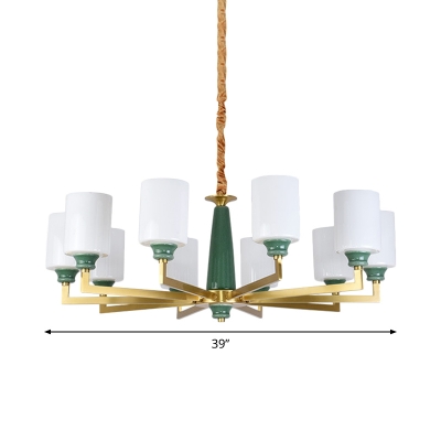 Emerald 3/10/12 Bulbs Suspension Lamp Traditional White Glass Cylinder Chandelier for Bedroom