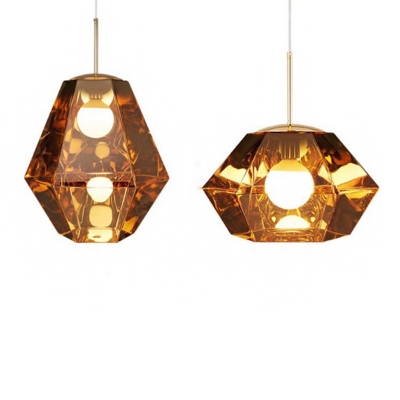 Faceted Gemstone Hanging Lamp Postmodern Silver/Gold Glass 1 Head Kitchen Bar Down Lighting Pendant