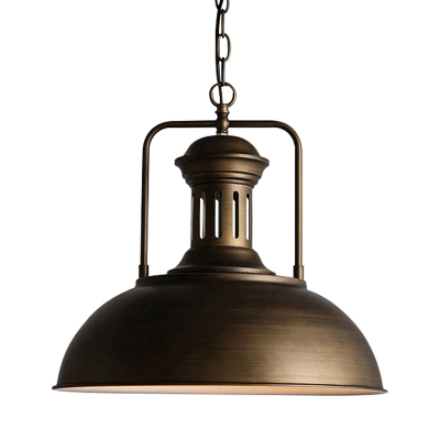Iron Antique Bronze Ceiling Hang Light Bowl 1 Bulb Industrial Pendant Lighting with Vented Socket
