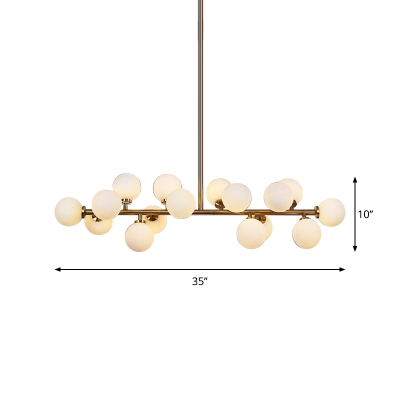 Linear Ceiling Hanging Light Postmodern Cream Bubble Glass 16 Heads Living Room Island Lamp in Gold