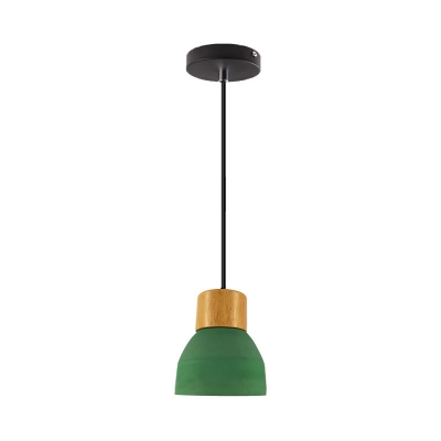 Macaron Cone/Bowl Mini Pendulum Light Metal 1-Light Dining Room Suspension Pendant Light in Red/Green and Wood