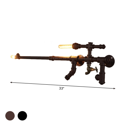 Metal Black/Rust Wall Lighting Rifle Shaped Water Pipe 2-Bulb Industrial Wall Mounted Light for Living Room