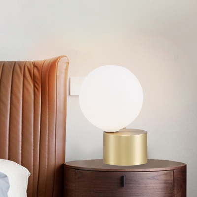 Mini Globe Bedside Nightstand Light White Glass 1-Light Postmodern Table Lamp in Gold