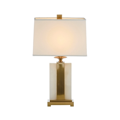 Minimalism 1 Light Table Lamp White and Brass Pagoda Nightstand Light with Fabric Shade