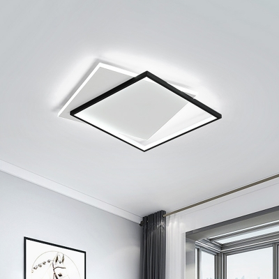 Minimalism LED Flush Mount Lighting Black Round/Rectangle/Square Overlapped Ceiling Lamp with Acrylic Shade, Warm/White Light