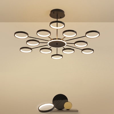 Molecular Acrylic Chandelier Contemporary 6 Lights Black/Gold LED Ring Pendant Lamp in Warm/White Light