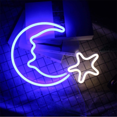 Moon and Star Night Lamp Nordic Plastic Girls Bedroom USB Plug-in LED Wall Light in White
