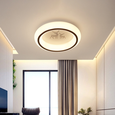 Nordic Style Circle Ceiling Light Fixture Acrylic Hotel LED Flush Mount Lamp with Hot Air Balloon/Moon/Deer Pattern in White