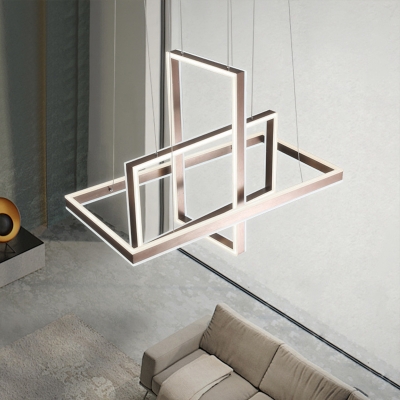 Novelty Minimalist Traverse Pendant Lamp Acrylic 3-Light Living Room LED Chandelier in Coffee