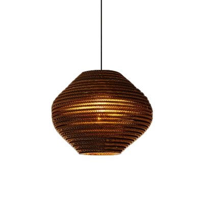 Paper Cylinder/Geometric/Pear Drop Pendant Rustic 1-Light Brown Ceiling Hang Lamp for Restaurant, 12