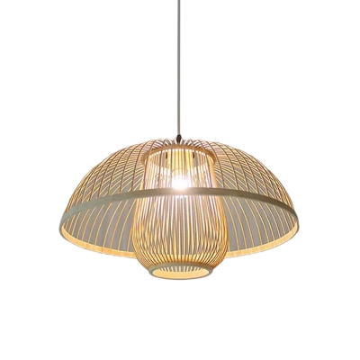 Pear/Cone/Hemisphere Bamboo Pendant Lamp Chinese Style 1 Head Beige Ceiling Suspension Lamp for Dining Room
