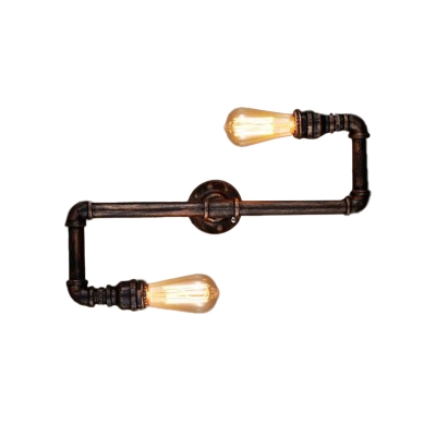 S-Pipe Wrought Iron Wall Light Industrial Style 2 Bulbs Restaurant Wall Mounted Lamp in Bronze
