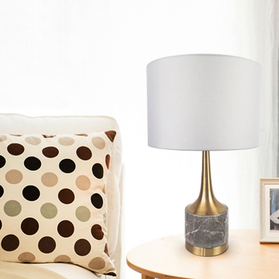 Single-Bulb Bedroom Table Lighting Modern Gold Night Lamp with Cylindrical Fabric Shade
