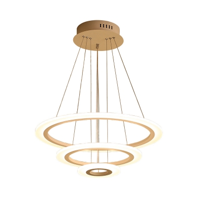 Small/Large Coffee Halo Ring Chandelier Minimalism 2/3 Heads Acrylic LED Ceiling Suspension Lamp