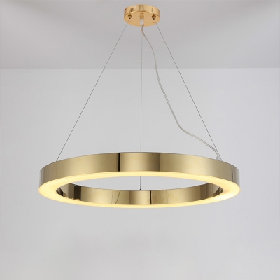 Small/Large Stainless Steel Ring Pendant Simple Brushed Gold LED Chandelier Lamp for Living Room