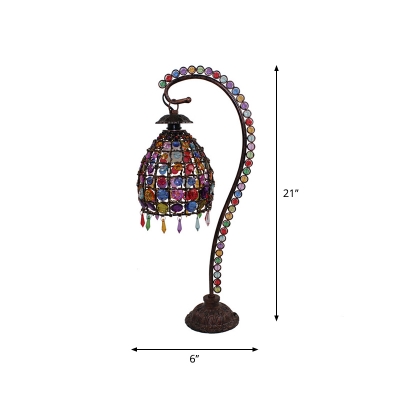 Stained Glass Beading Bell Night Lamp Boho 1 Head Dining Room Gooseneck Table Light in Copper