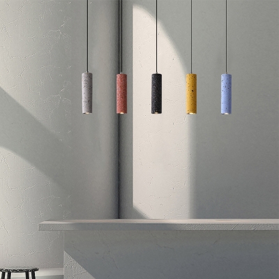 Terrazzo Red/Yellow/Blue Pendulum Light Tubular Loft Style LED Pendant Light Fixture over Dining Table