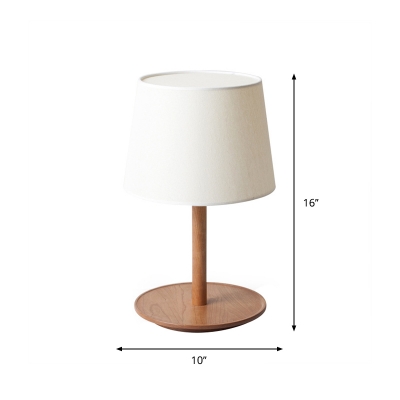 White Empire Shade Night Stand Light Minimalism Single Fabric Table Lamp with Wooden Base