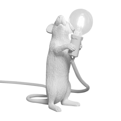 White Mouse Mini Night Table Light Decorative 1 Bulb Resin Nightstand Lamp for Kids Room
