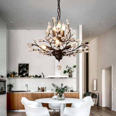 1/2-Layerd Branch Dining Room Pendant Country Style Crystal 7/8 Heads Black/Gold Chandelier Light