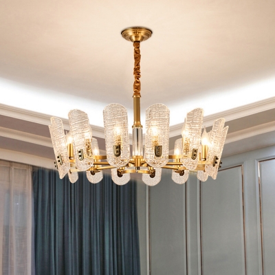 14/16-Bulb Textured Glass Oval Chandelier Postmodern Brass Radial Living Room Pendant Light Fixture