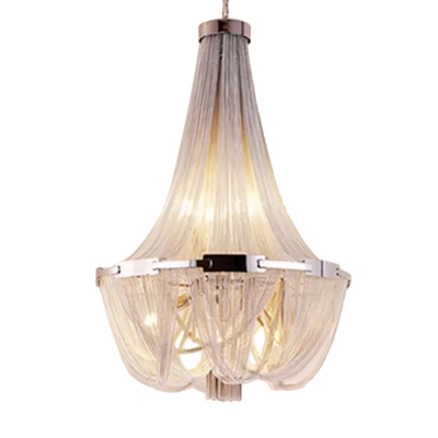 16 Lights Bedroom Ceiling Pendant Modern Silver/Gold Chandelier with Basket Aluminum Chain Shade