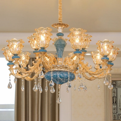 8/10/15 Bulbs Scalloped Chandelier Modern Glam Gold Clear Carved Glass Suspended Lighting Fixture