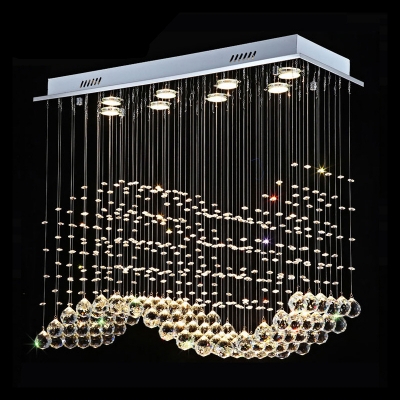 8 Bulbs Flush Mount Ceiling Light Modernist Wavy Cut-Crystal Flush Mounted Lamp in Stainless Steel