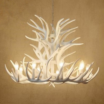 9-Head Faux Deer Horn Chandelier Light Farm Style White/Yellow/Brown Resin Ceiling Hang Lamp for Living Room