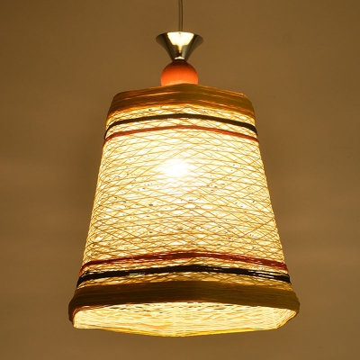 Asian Paneled Bell Hanging Lamp Rattan 1-Light Restaurant Ceiling Pendant in Beige/Brown/White