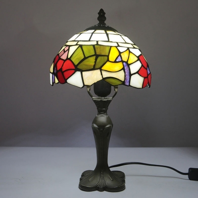 Black 1 Head Table Lamp Baroque Dragonfly/Butterfly/Sunflower Stained Glass Night Stand Light with In-Line Power Switch