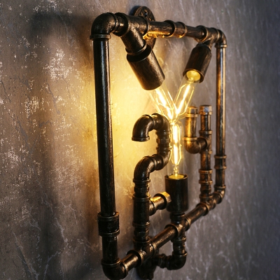 Black/Bronze 3 Bulbs Wall Sconce Steampunk Novelty Iron Plumbing Pipe Wall Mount Light Fixture