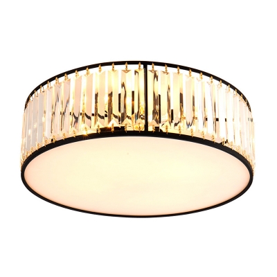 Black/Gold Finish Drum Ceiling Mount Lamp Minimalist 4/5 Bulbs Crystal Prism Flushmount Light, 15.5