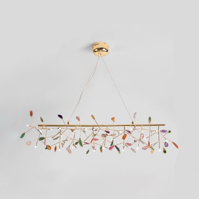 Branch/Linear Pendant Light Fixture Designer Metal 20/24-Bulb Gold Small/Large Chandelier with Colorful Agate Decor