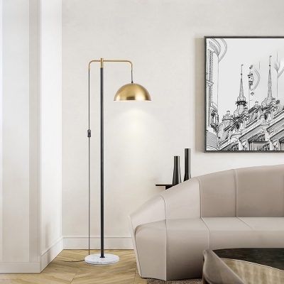 Brass Suspended Dome Shade Floor Light Designer 1-Light Metallic Stand Up Lamp with Marble Base
