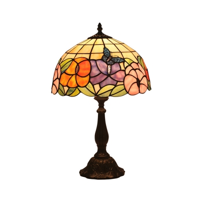 Butterfly and Flower Night Light Tiffany Hand-Cut Stained Glass 1-Light Yellow Table Lamp