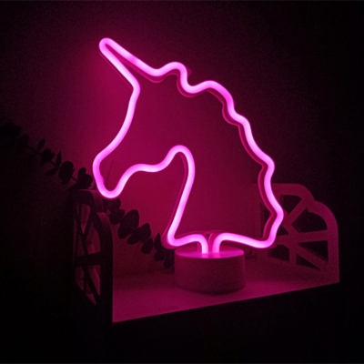 Cartoon Unicorn Night Table Lamp Plastic Bedside LED Battery Nightstand Light in Pink/Multi-Color Light