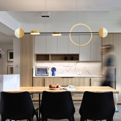 Circular Dining Room Suspension Lamp Metal 4/5-Light Postmodern LED Island Pendant in Gold, White Light/Remote Control Stepless Dimming