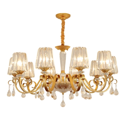 Conical Crystal Prism Suspension Lamp Contemporary 8/10/15 Lights Gold Hanging Chandelier for Living Room