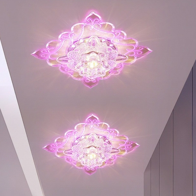 Crystal Square LED Ceiling Lamp Modernity Clear Flush Mounted Light in Purple/Blue/Multi-Color Light, 3/5w