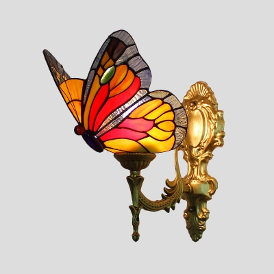 Cut Glass Ruffle/Butterfly/Bell Wall Lamp Tiffany Style 1 Bulb White/Purple/Red Wall Sconce Lighting for Bedroom