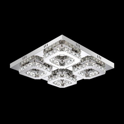 Faceted Cut Crystal Square Ceiling Flush Contemporary 4/6/12-Light Clear/Amber Flush Mount Lighting Fixture