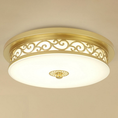Frosted Glass Round Ceiling Lighting Retro Dining Room Small/Medium/Large LED Flush Mount in Black/Gold, Warm/White Light/Third Gear