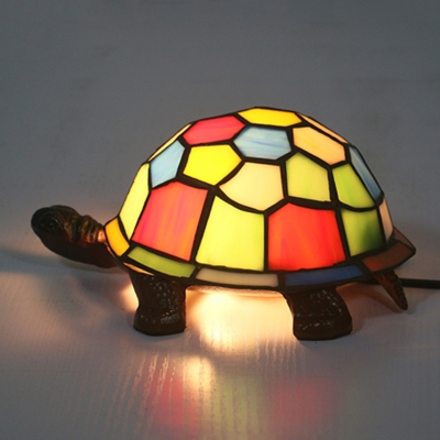Handcrafted Glass Tortoise Night Light Novelty Tiffany 1 Head White/Red/Orange Table Lamp for Kids Bedroom