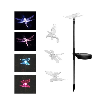 Hummingbird/Dragonfly/Butterfly Path Lamp Cartoon Plastic Garden LED Solar Stake Lighting in White, Pack of 1 Piece