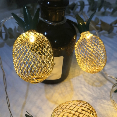 Iron Wire Pineapple Fairy Light String Nordic 10/20-Light Gold LED Solar Festive Lighting for Bedroom, 4.9/9.8ft
